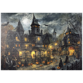 Darstellung des Puzzle-Motivs Gespensterdorf bei Vollmond – Puzzleteile: 1000