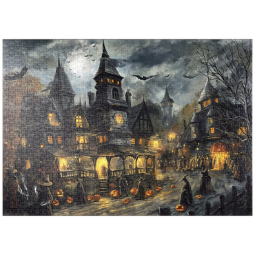 Darstellung des Puzzle Motivs puzzleplate Haunted Village Under Full Moon 1000 Puzzle