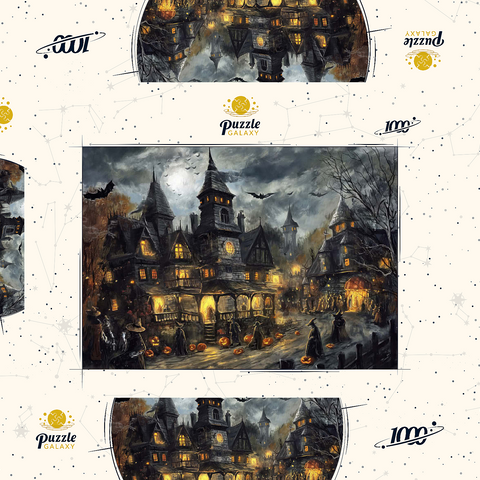 Darstellung des Puzzle Motivs Gespensterdorf bei Vollmond Haunted Village Under Full Moon 1000 Puzzle Schachtel 3D Modell