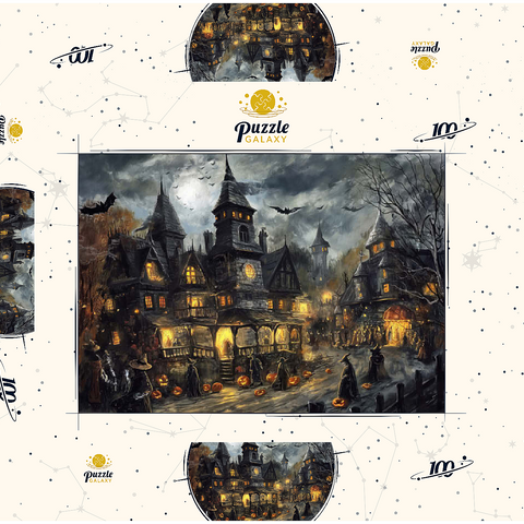 Darstellung des Puzzle Motivs Gespensterdorf bei Vollmond Haunted Village Under Full Moon 100 Puzzle Schachtel 3D Modell