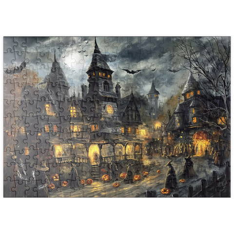 Darstellung des Puzzle Motivs Gespensterdorf bei Vollmond puzzleplate Haunted Village Under Full Moon 200 Puzzle