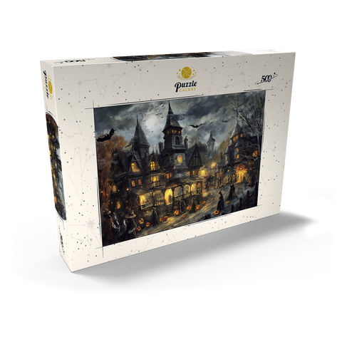 Darstellung des Puzzle Motivs Gespensterdorf bei Vollmond Haunted Village Under Full Moon 500 Puzzle Schachtel Ansicht2