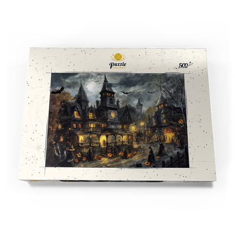 Darstellung des Puzzle Motivs Gespensterdorf bei Vollmond Haunted Village Under Full Moon 500 Puzzle Schachtel Ansicht3