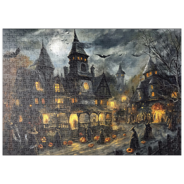 Darstellung des Puzzle Motivs puzzleplate Haunted Village Under Full Moon 500 Puzzle