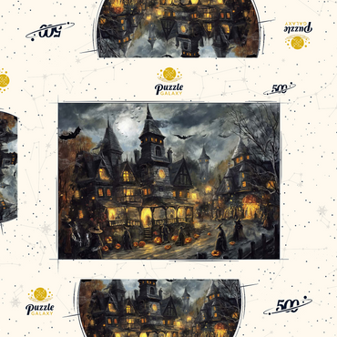 Darstellung des Puzzle Motivs Haunted Village Under Full Moon 500 Puzzle Schachtel 3D Modell