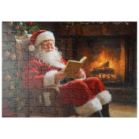 Darstellung des Puzzle Motivs Weihnachtsmann entspannt am Kamin - Puzzleteile: 100