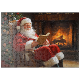 Darstellung des Puzzle-Motivs Weihnachtsmann entspannt am Kamin – Puzzleteile: 200