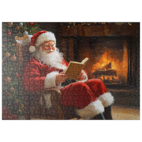 Darstellung des Puzzle-Motivs Weihnachtsmann entspannt am Kamin – Puzzleteile: 500