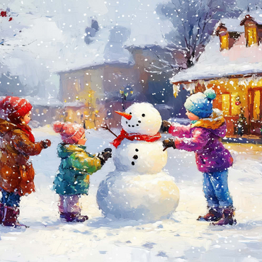 Darstellung des Puzzle Motivs Children Building Snowman in Winter Village 200 Puzzle 3D Modell