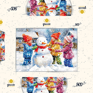 Darstellung des Puzzle Motivs Kids Decorating Snowman in Snowy Backyard 500 Puzzle Schachtel 3D Modell