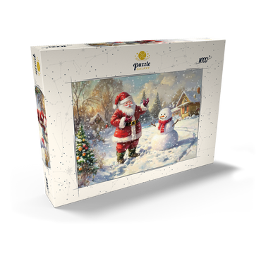Darstellung des Puzzle Motivs Santa Claus and Snowman in Winter Scene 1000 Puzzle Schachtel Ansicht2