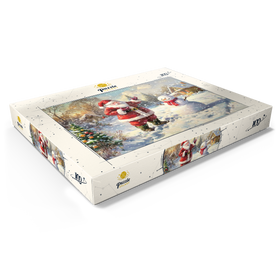 Darstellung des Puzzle Motivs Weihnachtsmann und Schneemann in Winterszenerie - Puzzleteile: 100