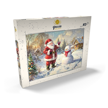 Darstellung des Puzzle Motivs Santa Claus and Snowman in Winter Scene 100 Puzzle Schachtel Ansicht2