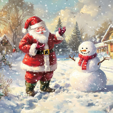 Darstellung des Puzzle Motivs Santa Claus and Snowman in Winter Scene 500 Puzzle 3D Modell