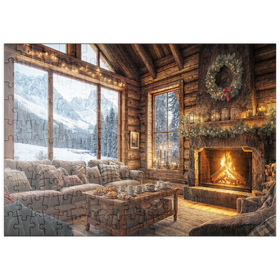 Darstellung des Puzzle Motivs Gemütliches Blockhaus mit Bergblick - Puzzleteile: 200