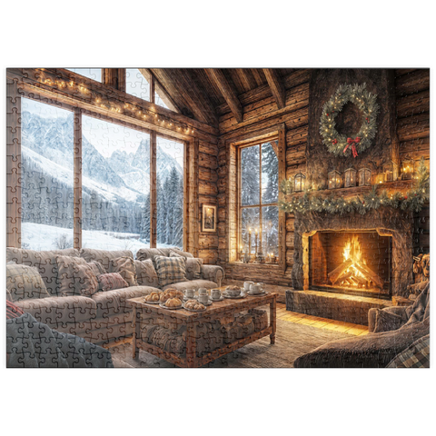 puzzleplate Cozy Log Cabin with Mountain View 500 Puzzle