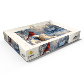 Darstellung des Puzzle Motivs Nördlicher Kardinal in verschneiter Winterlandschaft - Puzzleteile: 1000