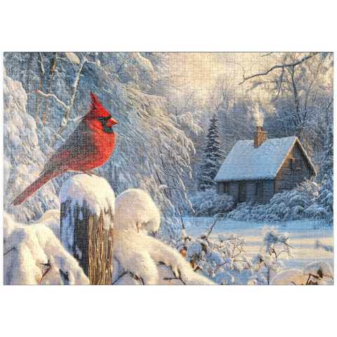 puzzleplate Northern Cardinal in Snowy Winter Landscape 1000 Puzzle