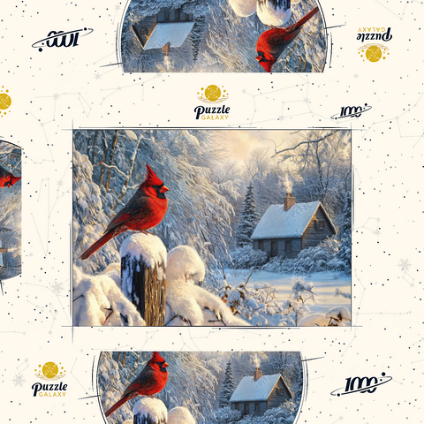 Northern Cardinal in Snowy Winter Landscape 1000 Puzzle Schachtel 3D Modell