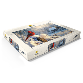 Darstellung des Puzzle Motivs Nördlicher Kardinal in verschneiter Winterlandschaft - Puzzleteile: 200