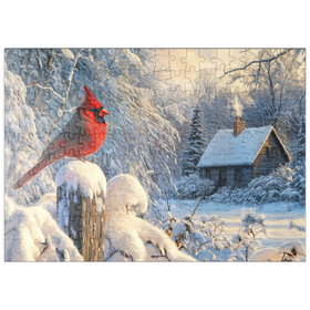 Darstellung des Puzzle Motivs Nördlicher Kardinal in verschneiter Winterlandschaft - Puzzleteile: 200