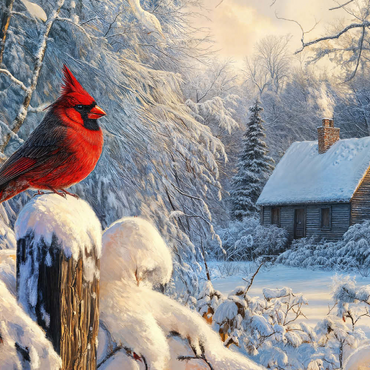 Northern Cardinal in Snowy Winter Landscape 500 Puzzle 3D Modell