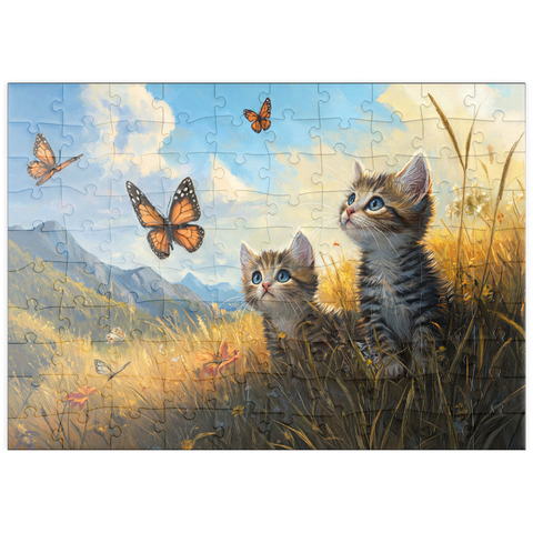 puzzleplate Kittens Watching Butterflies in Sunny Meadow 100 Puzzle