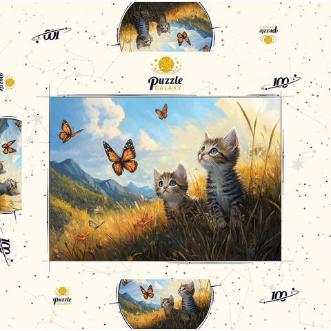 Kittens Watching Butterflies in Sunny Meadow 100 Puzzle Schachtel 3D Modell