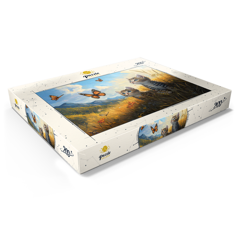 Kittens Watching Butterflies in Sunny Meadow 200 Puzzle Schachtel Ansicht1