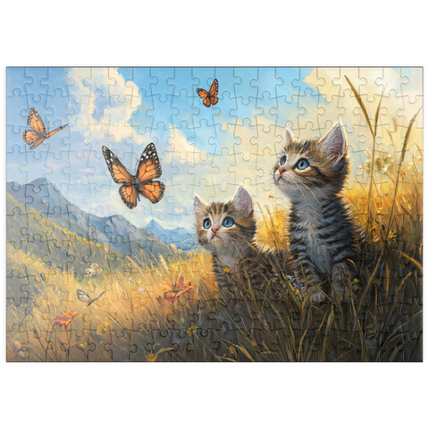 puzzleplate Kittens Watching Butterflies in Sunny Meadow 200 Puzzle