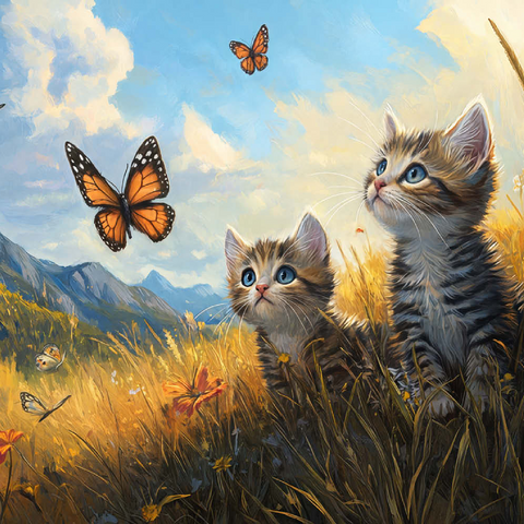 Kittens Watching Butterflies in Sunny Meadow 200 Puzzle 3D Modell