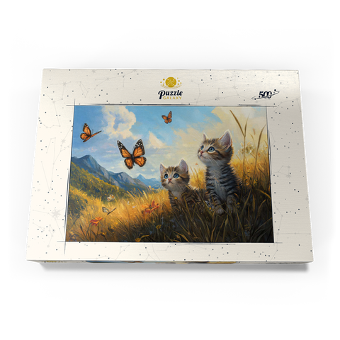 Kittens Watching Butterflies in Sunny Meadow 500 Puzzle Schachtel Ansicht3