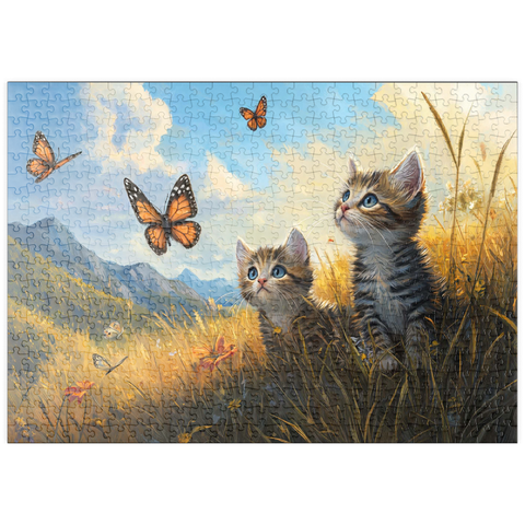 puzzleplate Kittens Watching Butterflies in Sunny Meadow 500 Puzzle