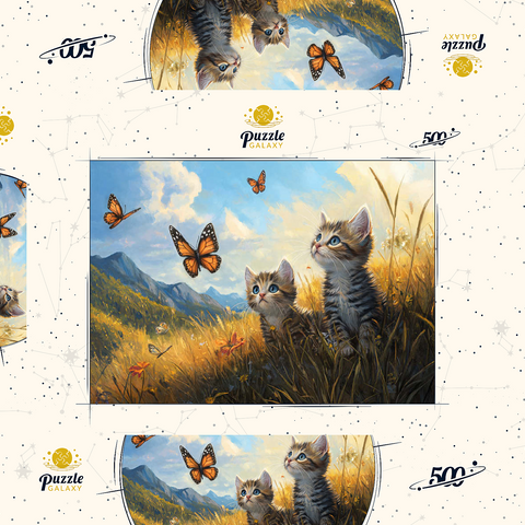 Kittens Watching Butterflies in Sunny Meadow 500 Puzzle Schachtel 3D Modell
