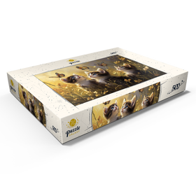 Darstellung des Puzzle Motivs Drei Kätzchen, die Monarchfalter beobachten - Puzzleteile: 500
