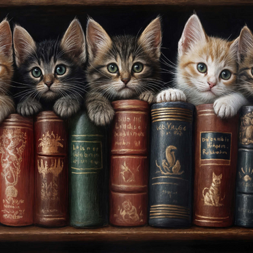 Darstellung des Puzzle Motivs Adorable Kittens Nestled Among Vintage Books 1000 Puzzle 3D Modell