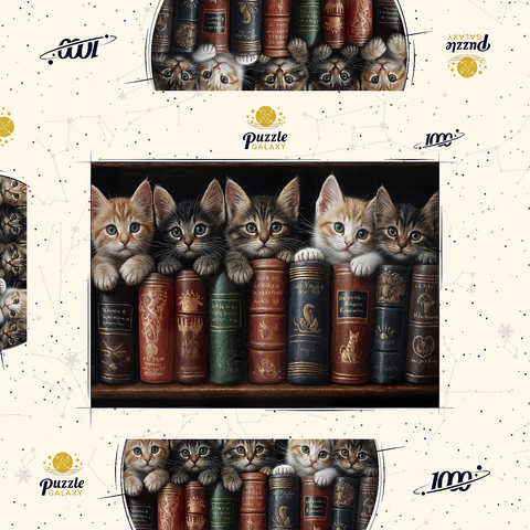 Darstellung des Puzzle Motivs Entzückende Kätzchen inmitten von alten Büchern Adorable Kittens Nestled Among Vintage Books 1000 Puzzle Schachtel 3D Modell