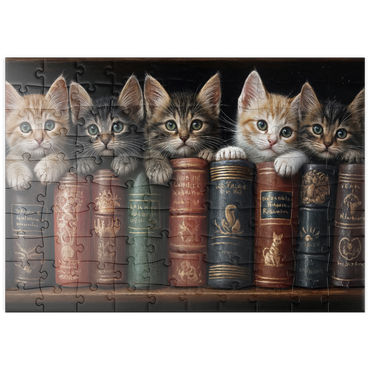 Darstellung des Puzzle Motivs puzzleplate Adorable Kittens Nestled Among Vintage Books 100 Puzzle