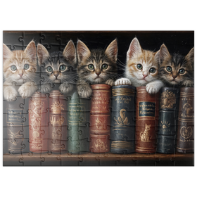 Darstellung des Puzzle Motivs Entzückende Kätzchen inmitten von alten Büchern - Puzzleteile: 100