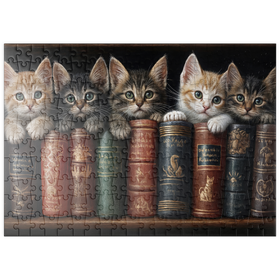 Darstellung des Puzzle Motivs Entzückende Kätzchen inmitten von alten Büchern - Puzzleteile: 200