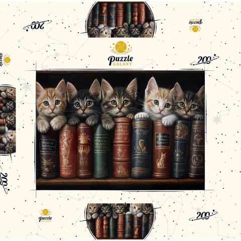 Darstellung des Puzzle Motivs Entzückende Kätzchen inmitten von alten Büchern Adorable Kittens Nestled Among Vintage Books 200 Puzzle Schachtel 3D Modell