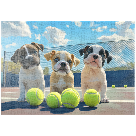puzzleplate Adorable Puppies Playing with Tennis Balls 1000 Puzzle