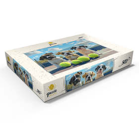 Darstellung des Puzzle Motivs Bezaubernde Welpen spielen mit Tennisbällen - Puzzleteile: 500