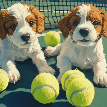 Darstellung des Puzzle Motivs Cute Puppies with Tennis Balls on Court 1000 Puzzle 3D Modell