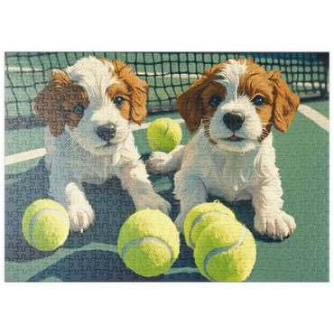 Darstellung des Puzzle Motivs puzzleplate Cute Puppies with Tennis Balls on Court 500 Puzzle
