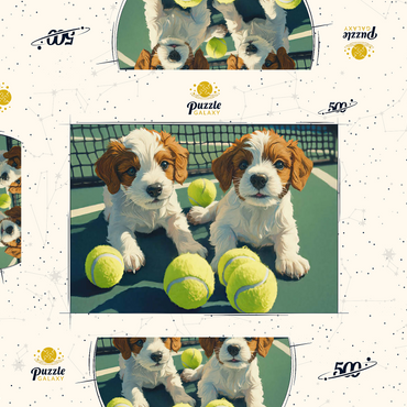 Darstellung des Puzzle Motivs Cute Puppies with Tennis Balls on Court 500 Puzzle Schachtel 3D Modell