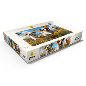 Alternative Darstellung des Puzzle-Motivs Fröhliche Welpen laufen durch die Wiese – Puzzleteile: 1000