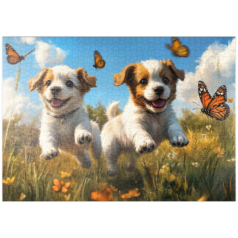 puzzleplate Joyful Puppies Running Through Meadow 1000 Puzzle