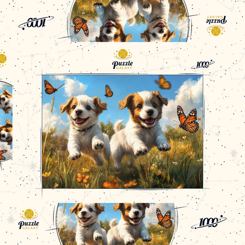 Joyful Puppies Running Through Meadow 1000 Puzzle Schachtel 3D Modell