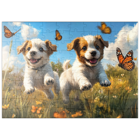 puzzleplate Joyful Puppies Running Through Meadow 100 Puzzle